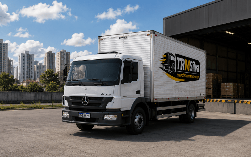 Mercedes-Benz Atego baú truck da frota TR MSilva para frete em São Paulo SP